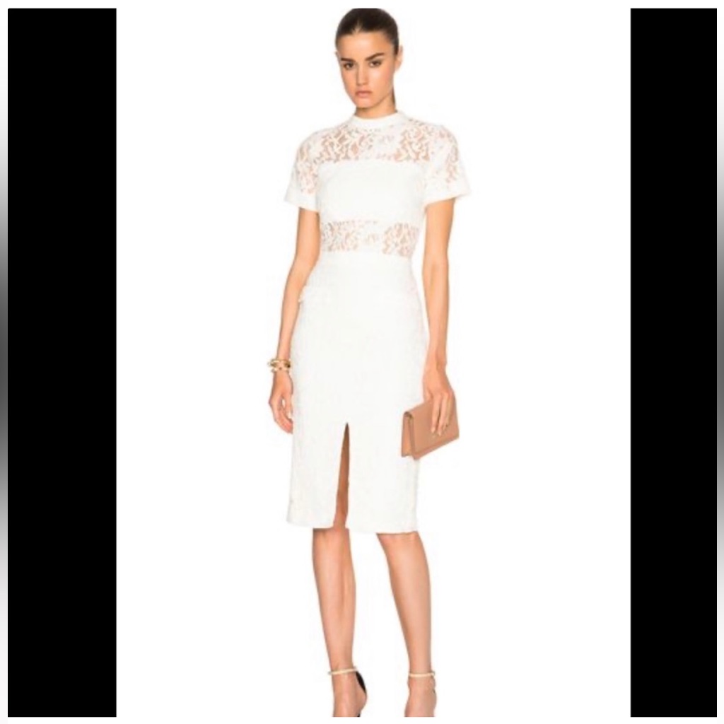 Alexis Asia Short-Sleeve Lace Sheath Dress, White M